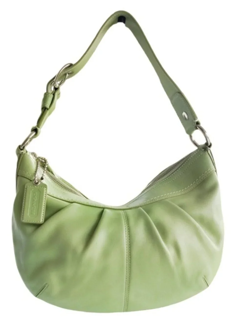 Vintage Y2K Coach Soho Pleated Leather Shoulder Bag Lime Green F13731 Hobo Purse - Picture 2 of 16